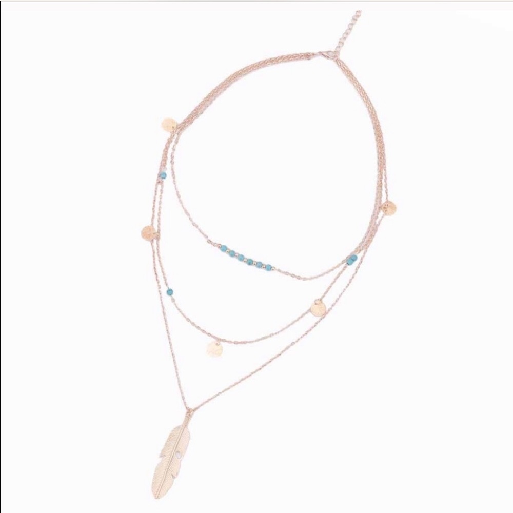 🌟BESTSELLER🌟 3-Layer Feather Necklace Gold Tone - Picture 4 of 4
